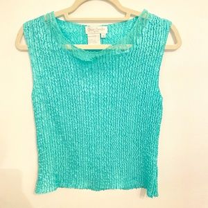 Vintage Teal 2pc Blouse & Scoop-Neck Camisole - Sateen Popcorn Lace Top